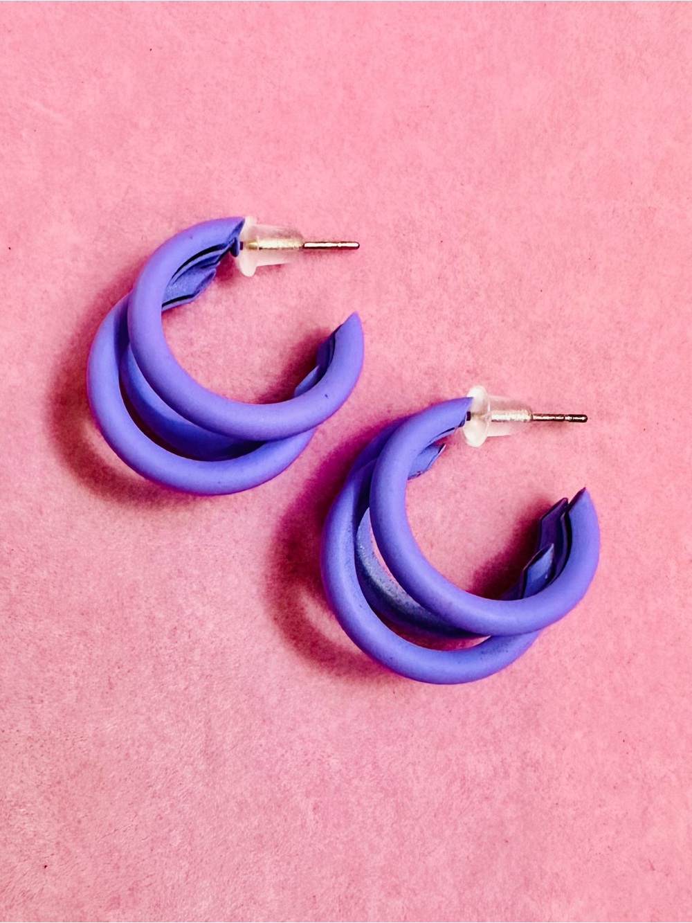 Matte Purple Triple Hoop Earrings